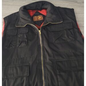 VTG Branded Lion Big‎ Man Size Mens 1XB Flannel Lined Vest Black Red Pre-Owned